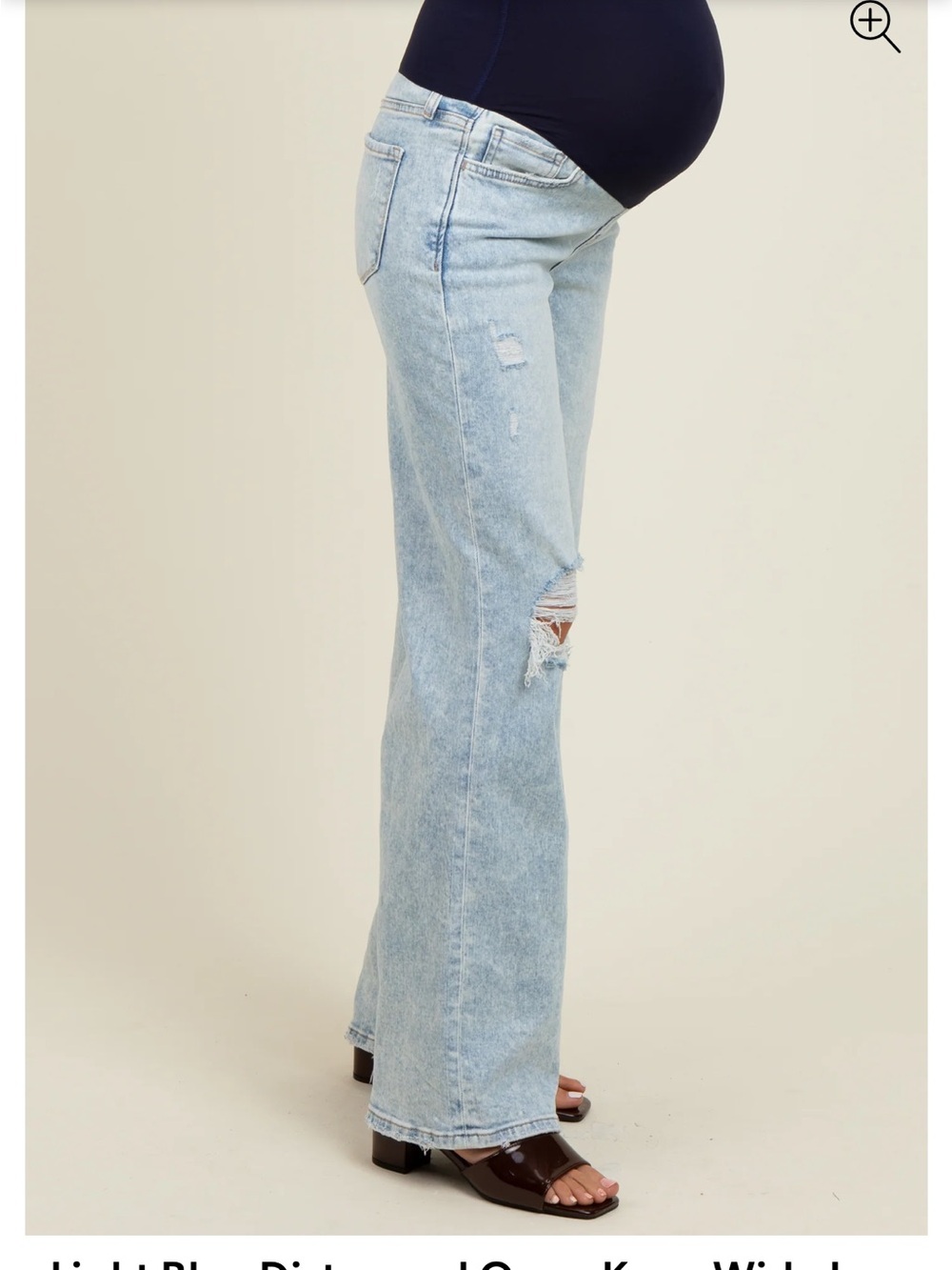 Pinkblush Light Blue Distressed Wide-Leg Maternity Jeans - Picture 2 of 4